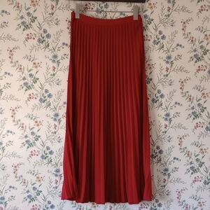H&M Long Red Pleated Maxi Skirt